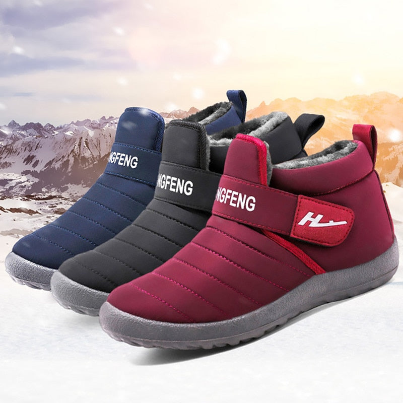 Women's Boots Winter Large Size 43-45 Hook Loop Sturdy Sole Ankle Boots Women Solid Plush Snow Boots Woman warm Shoes Cheap