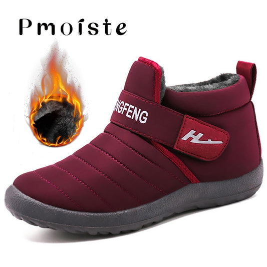 Women's Boots Winter Large Size 43-45 Hook Loop Sturdy Sole Ankle Boots Women Solid Plush Snow Boots Woman warm Shoes Cheap