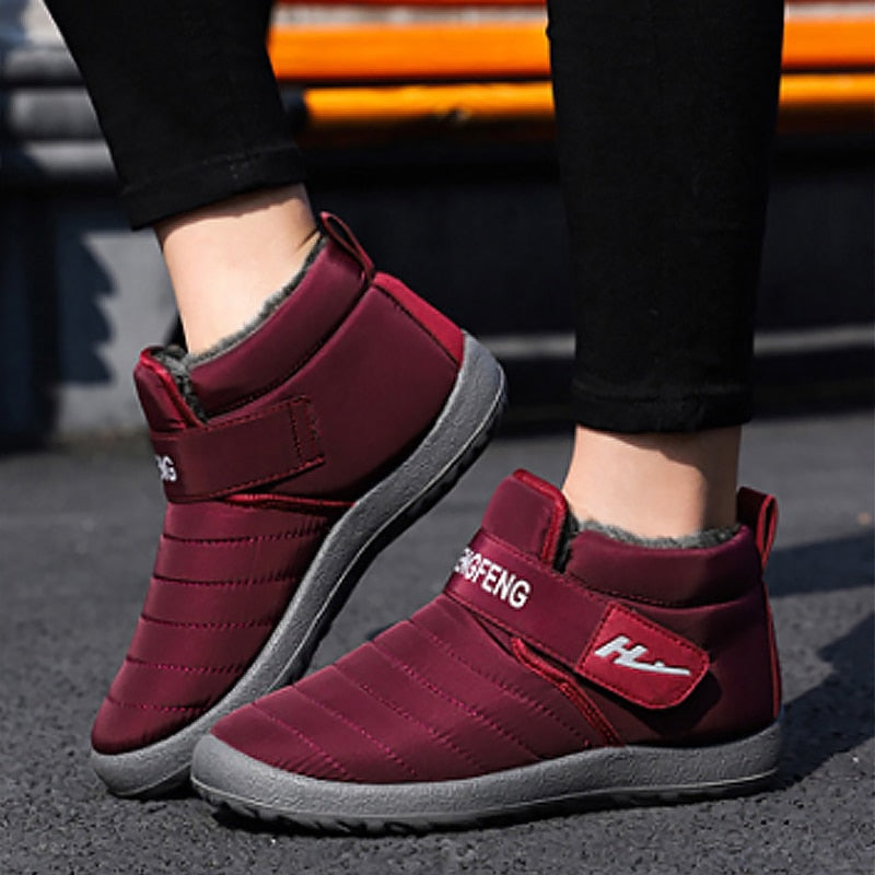 Women's Boots Winter Large Size 43-45 Hook Loop Sturdy Sole Ankle Boots Women Solid Plush Snow Boots Woman warm Shoes Cheap