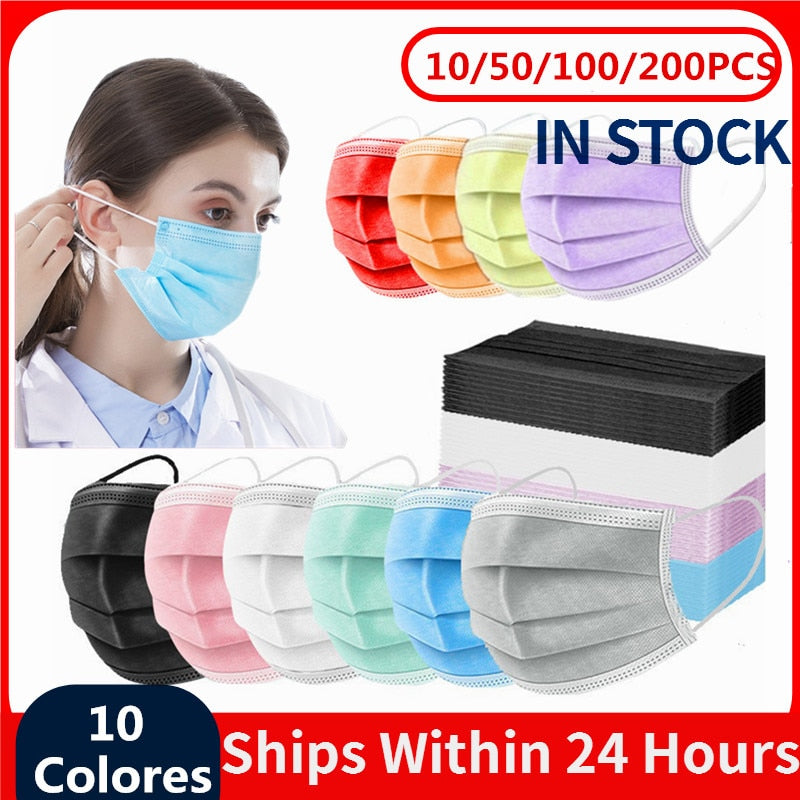 10-200pcs Surgical Face mask Disposable Black Non-wove Filter Medical masks Certified surgical mask security protection masque