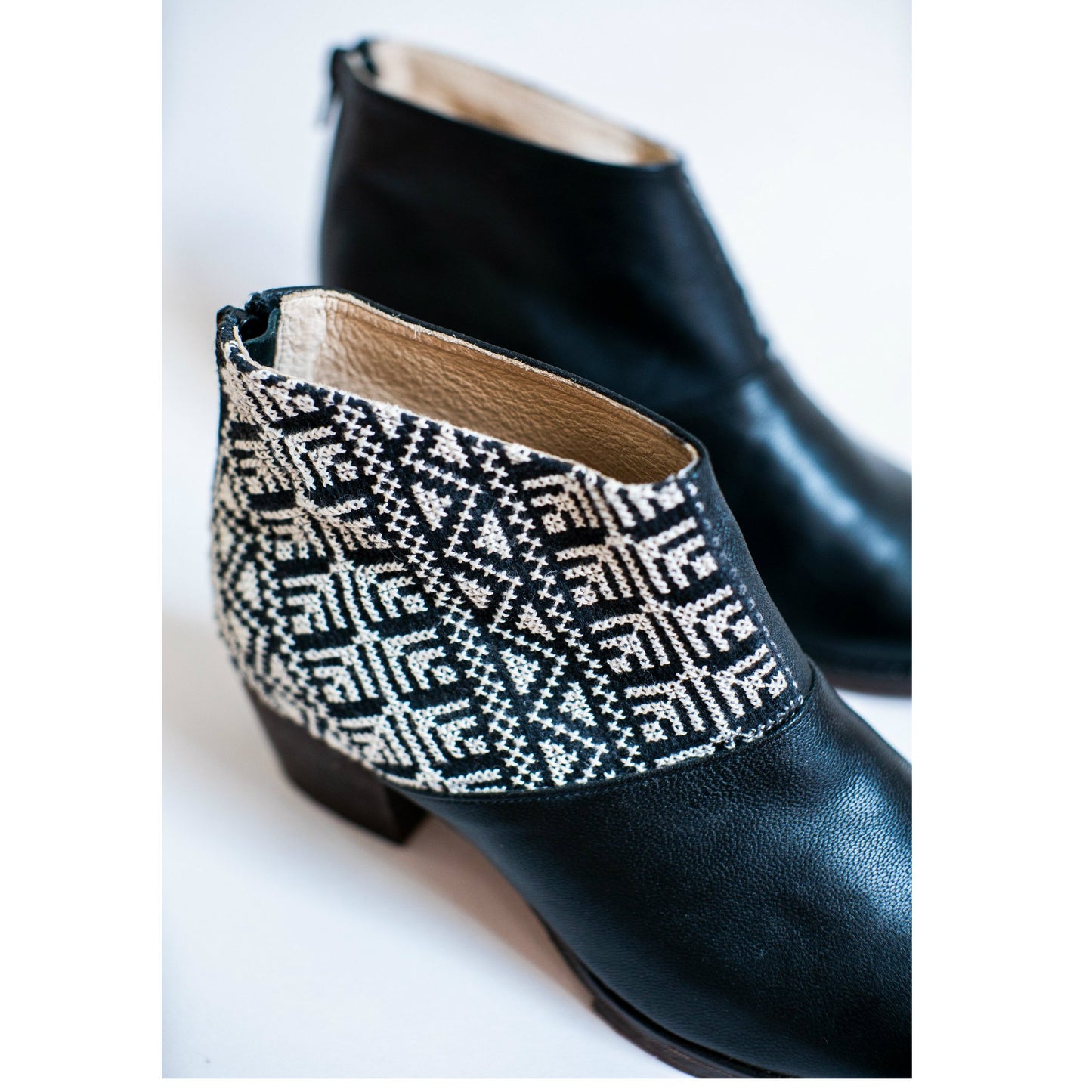Tatreez Ankle Boot - Black and Ecru