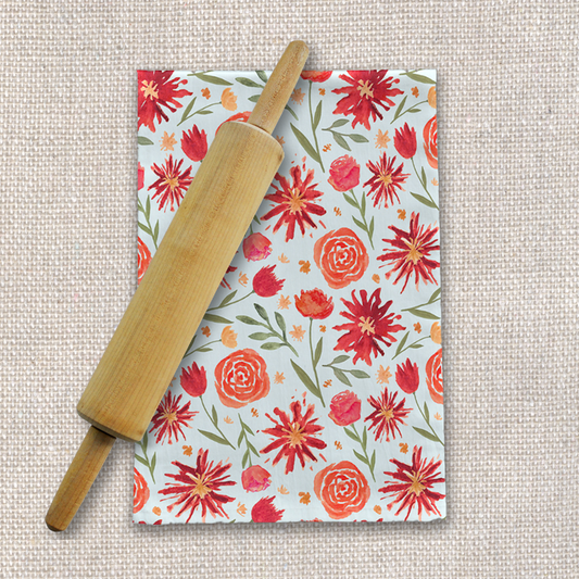 Red Flower Burst Tea Towel