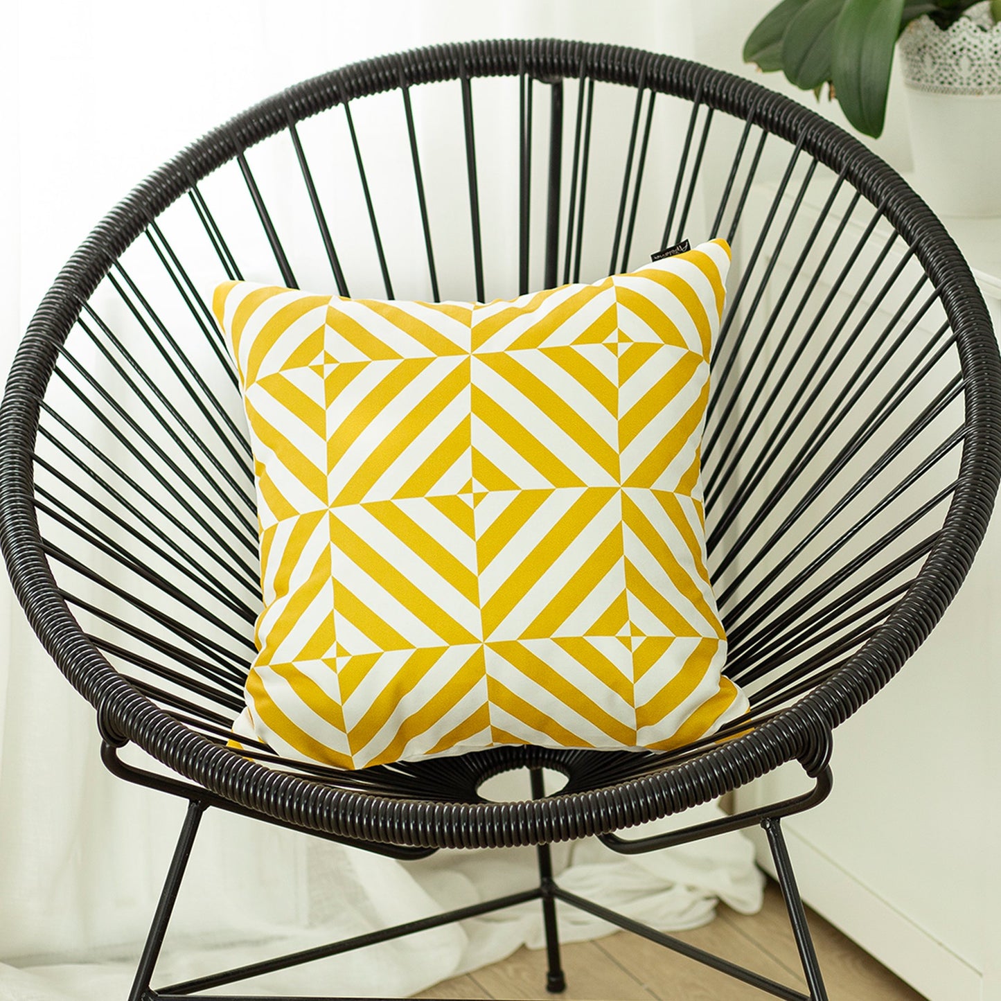 Geometric Yellow Diagram Square 18" Throw Pillow Cover (Set of 4)