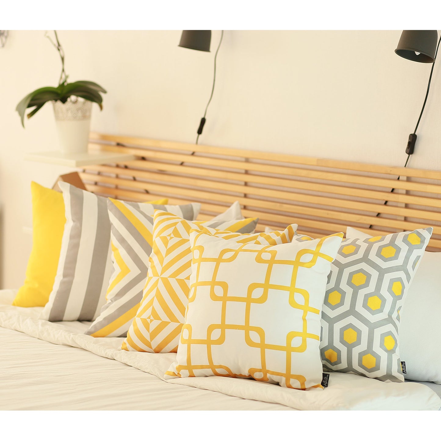 Geometric Yellow Diagram Square 18" Throw Pillow Cover (Set of 4)