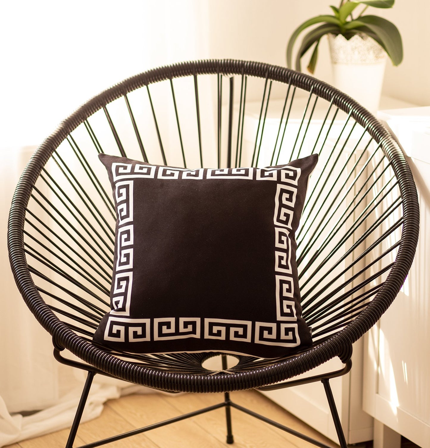 Greek Key Black&White Decorative Square Throw Pillow Cover (Set of 4)