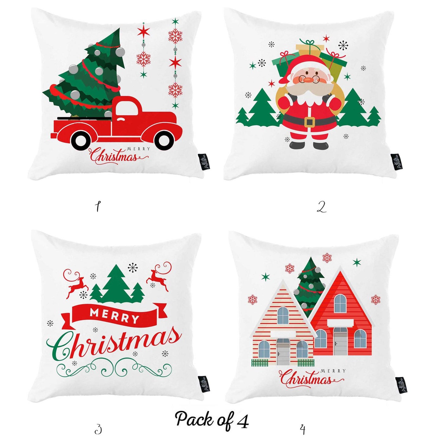 Merry Christmas Square 18" Throw Pillow Cover (Set of 4)