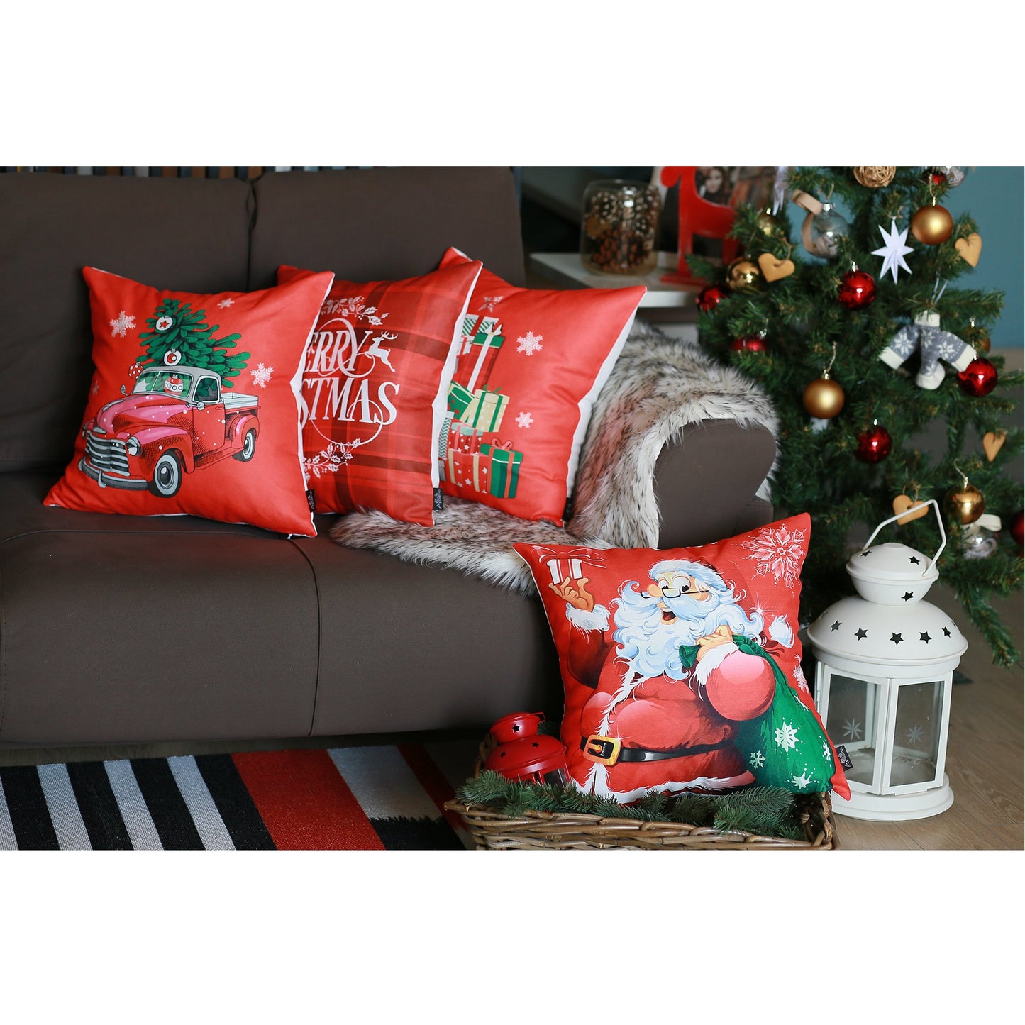 Merry Christmas Square 18" Throw Pillow Cover (Set of 4)