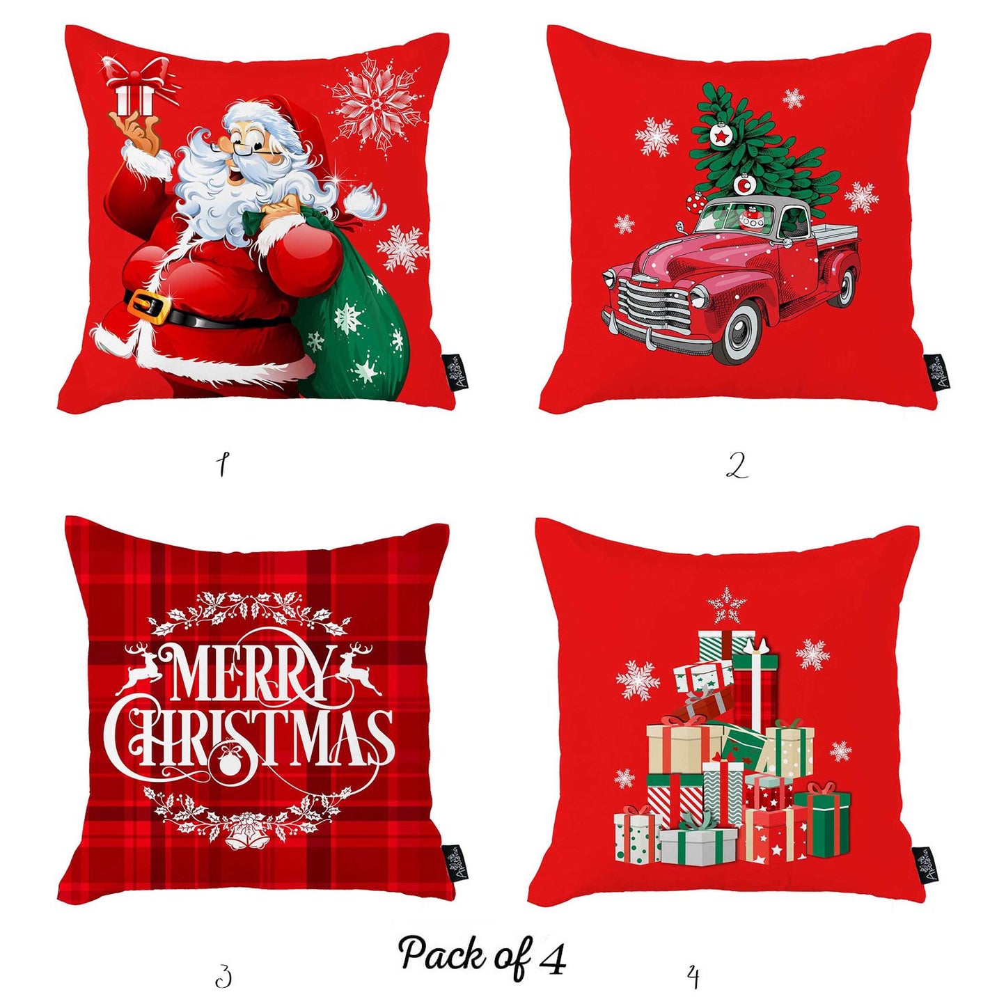 Merry Christmas Square 18" Throw Pillow Cover (Set of 4)