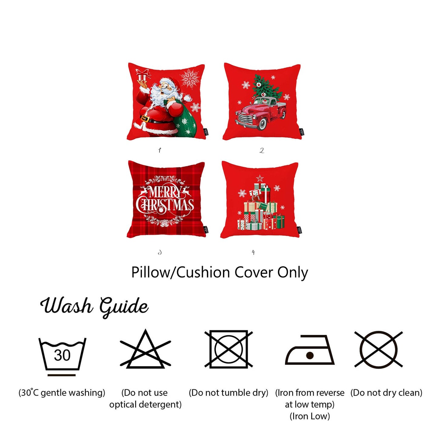 Merry Christmas Square 18" Throw Pillow Cover (Set of 4)