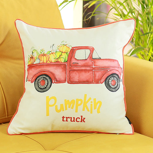 Thanksgiving Fall Season Red Pumpkin Truck Square 18" Throw Pillow Cover
