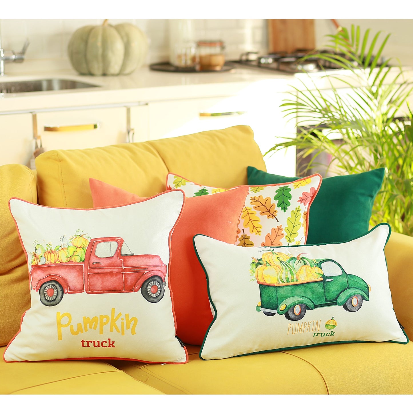 Thanksgiving Fall Season Red Pumpkin Truck Square 18" Throw Pillow Cover