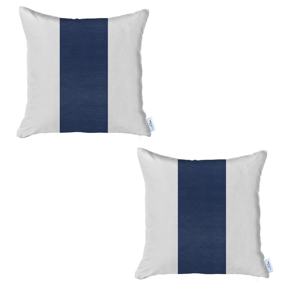 Boho Set of 2 Handcrafted Decorative Throw Pillow Cover Vegan Faux Leather Solid for Couch, Bedding