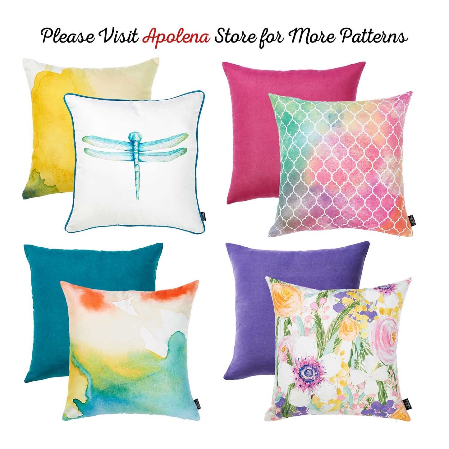 Watercolor Dragonfly Square 18" Throw Pillow Cover (Set of 4)