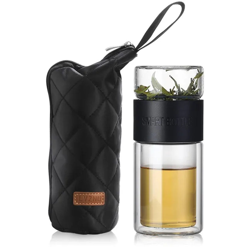 Tea Water Bottle Travel Drinkware Portable Double Wall Glass Tea Infuser Tumbler Stainless Steel Filters the Tea Filter