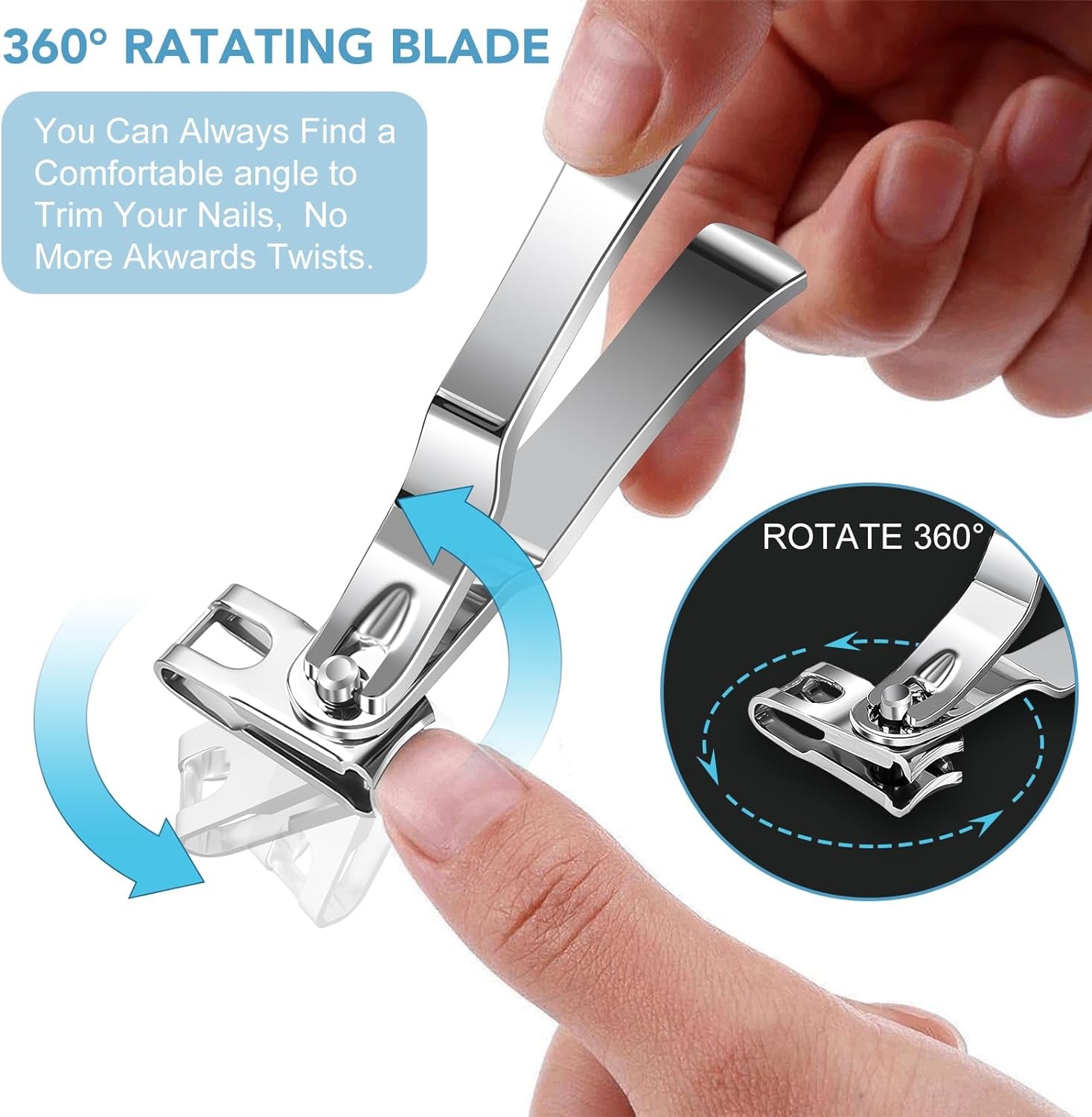 Nail Clippers for Men Thick Nails -  15Mm Wide Jaw Opening Extra Large Toenail Clippers & Easy Grip 360 Degree Rotary Fingernail Clippers for Seniors Nail Cutter with Nail File Cuticle Trimmer