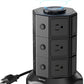 Tower Power Strip with 15W Wireless Charger,  1050J Surge Protector Tower 13A Charging Station with 12 AC Outlets & 6 USB Ports (2 USB C), 6.5Ft Black Extension Cord for Dorm Essentials