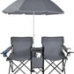 Portable Folding Picnic Double Chair W/Umbrella Table Cooler Beach Camping Chair for Patio Pool Park Outdoor