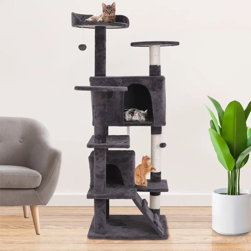 55" Cat Tree Tower Activity Center Large Playing House Condo for Rest Sturdy