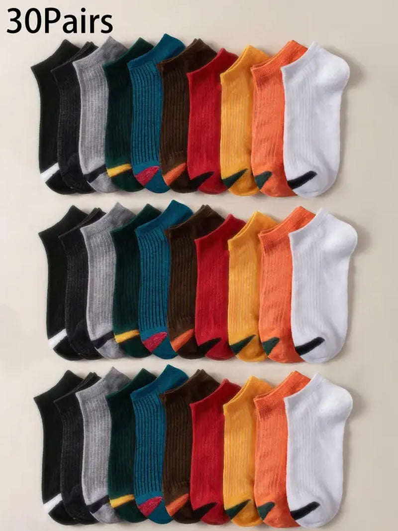 Men'S 20 Pairs Colorblock Ankle Socks, Casual Comfy Breathable Low Cut Socks for Daily Outdoor Wear, Multipack Knit Socks for All Seasons