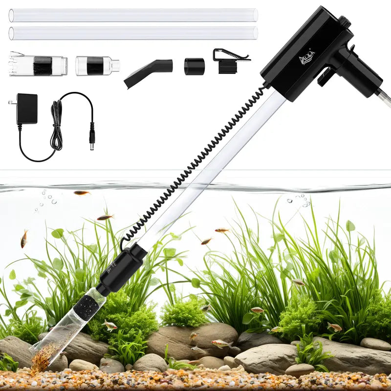 AQQA Aquarium Rechargeable Gravel Cleaner Kit,Energy Saving Powerful Fish Tank Siphon Vacuum Cleaner,Portable Automatic Water Changer,Adjustable Flow Rate Wash Sand 15W 420GPH