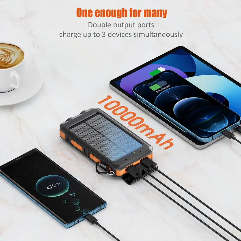 10000Mah Solar Power Bank for Summer Gift, Dual USB Output Port Power Bank with Flashlight, Portable Wireless Car Charger, Solar Power Bank Charger for Iphone, Smartphone Charging Accessories