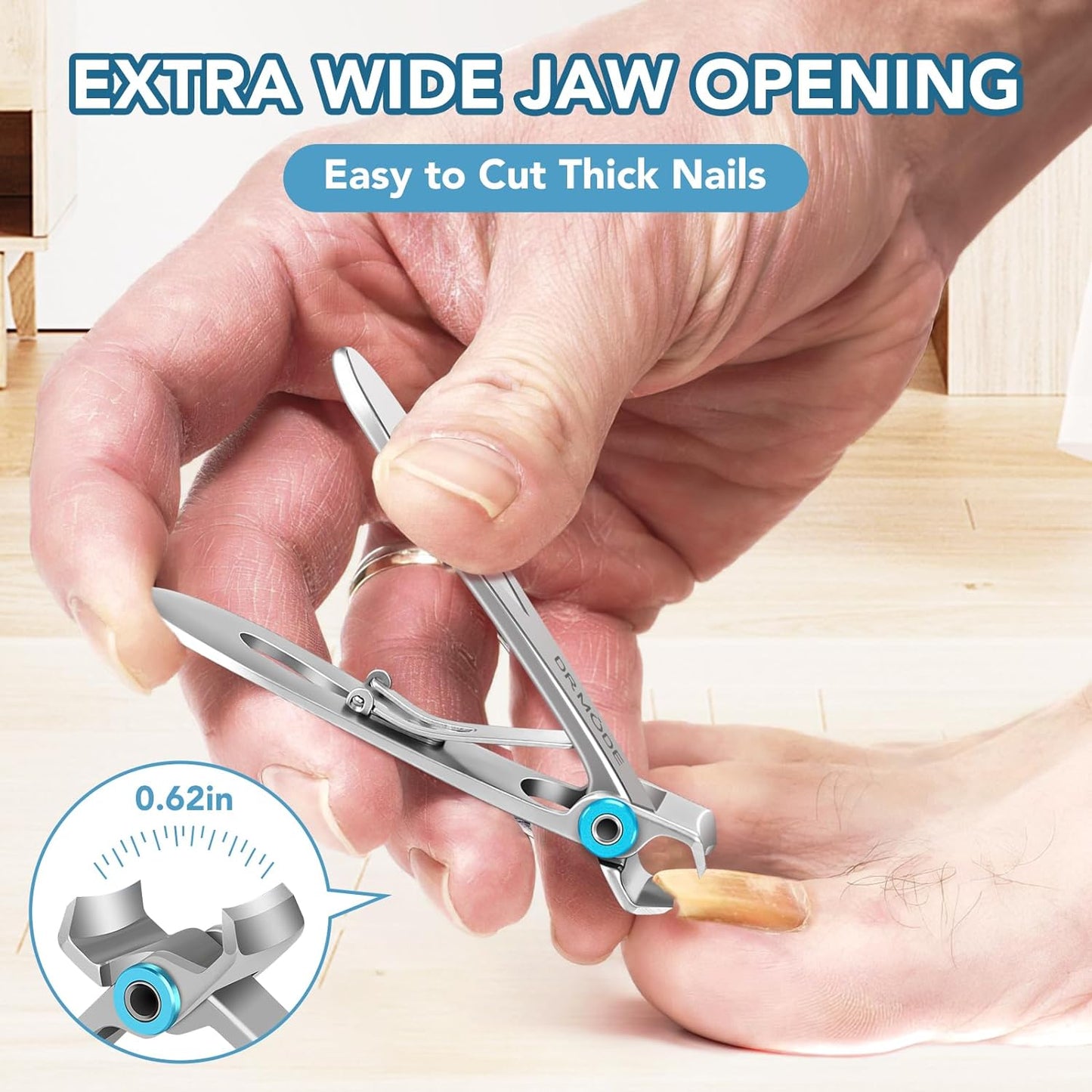 Nail Clippers for Men Thick Nails -  15Mm Wide Jaw Opening Extra Large Toenail Clippers & Easy Grip 360 Degree Rotary Fingernail Clippers for Seniors Nail Cutter with Nail File Cuticle Trimmer