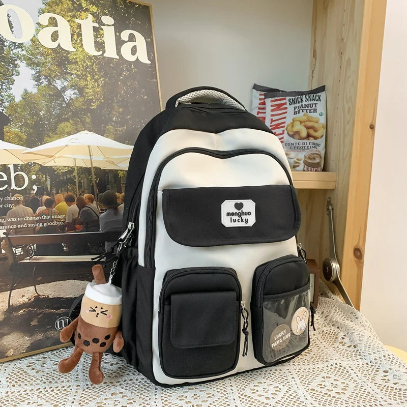 Cute Campus Preppy Backpack Large Capacity Multi-Pocket Bags Women Primary Junior High School Students Schoolbags