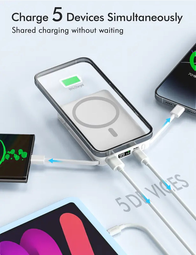 Magnetic Power Bank, 10000Mah Magnetic Power Bank Built-In USB C Lighting Cable Apple Charging Cable 22.5W PD Fast Charging LED Display Magnetic Safety Battery Pack Only for Iphone 15/14/13/12/Mini/Pro/Pro Max - Black Smartphone Cellphone