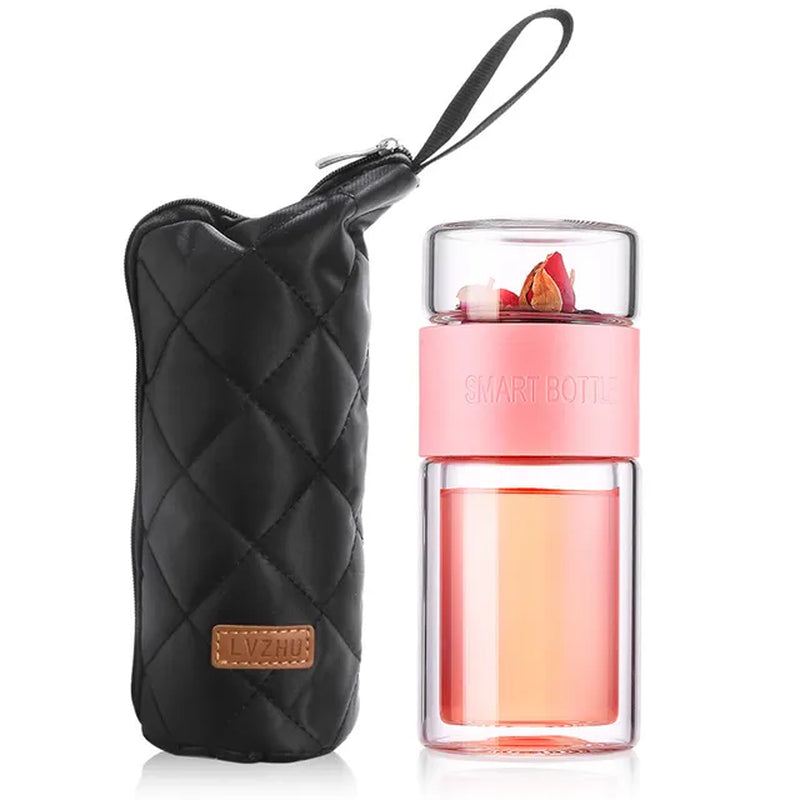 Oneisall Tea Water Bottle Travel Drinkware Portable Double Wall Glass Tea Infuser Tumbler Stainless Steel Filters the Tea Filter