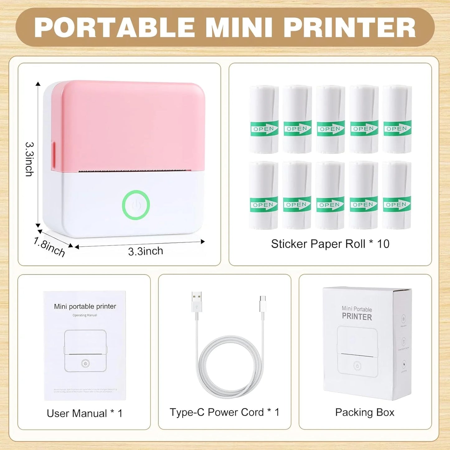 Portable Thermal Mini Printer with Bluetooth Connectivity for Phone - Wireless Label Maker with Free Cut Tape for Notes, Children DIY - Compatible with iOS and Android