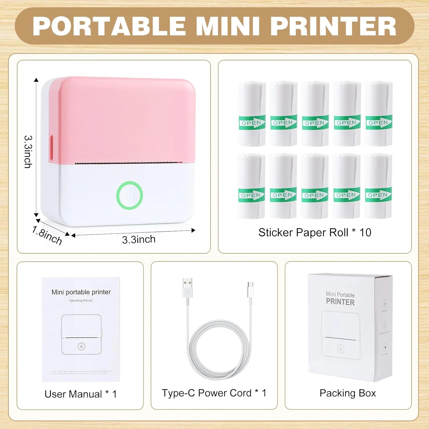 Portable Thermal Mini Printer with Bluetooth Connectivity for Phone - Wireless Label Maker with Free Cut Tape for Notes, Children DIY - Compatible with iOS and Android