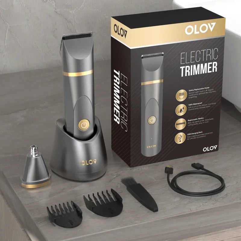 OLOV Electric Body Hair Trimmer- Groin Hair Trimmer - Ball Trimmer for Men - Replaceable Ceramic Blade Heads,Usb Recharge,Waterproof Male Hygiene Razor Safe Quick Gift Cordless