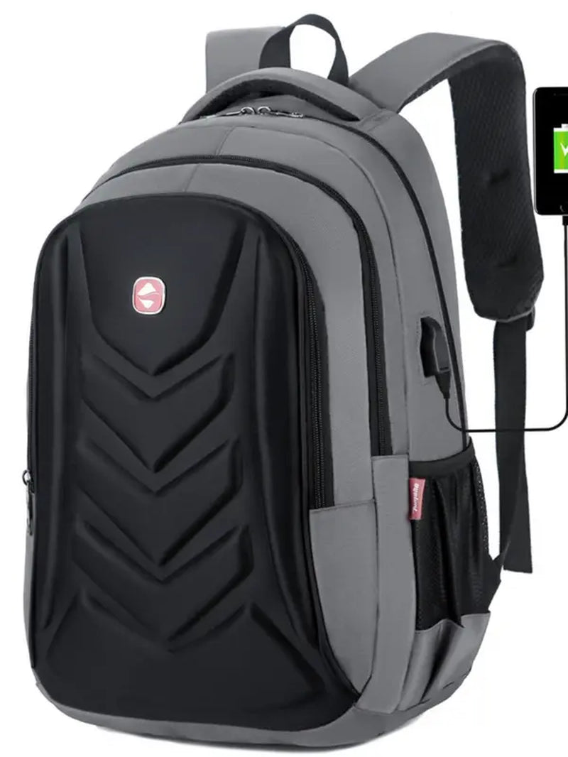 Men'S Business Solid Casual Backpack with Usb Port, Minimalist Matching Computer Bag, 2024 Trendy Minimalist Travel Backpack for Daily Use, New Stylish Work Bag for Everyday Bag, Simple School Bag