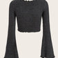 Women'S Asymmetrical Lettuce Trim Tie Front Long Sleeve Vneck Cardigan, Casual Flounce Sleeve Sweater Knitwear, Comfort Basic Womenswear, Minimalist Lady Tops