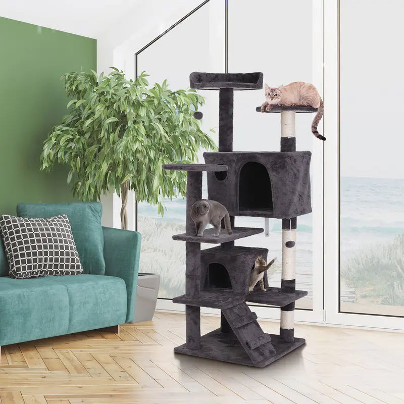 55" Cat Tree Tower Activity Center Large Playing House Condo for Rest Sturdy