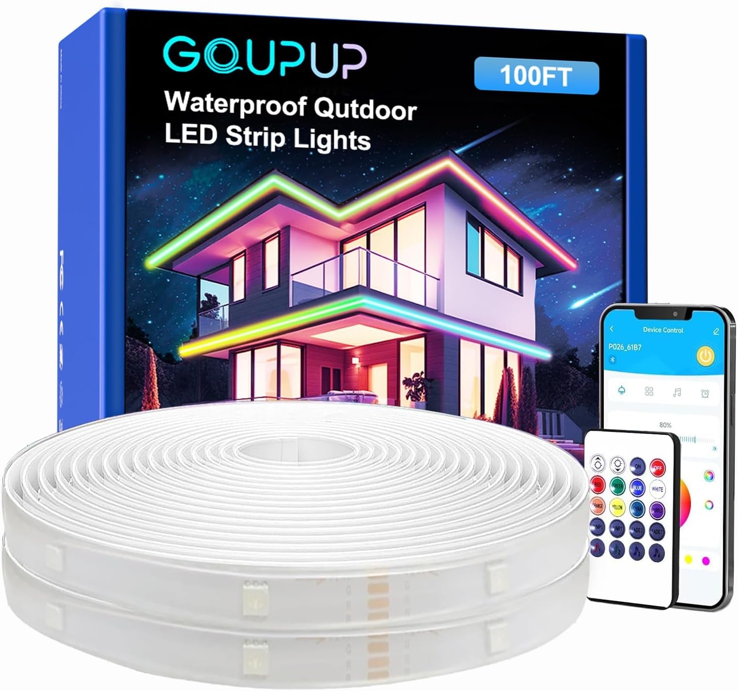 GUPUP 50 FT LED Strip Lights,Bluetooth LED Lights for Bedroom, Color Changing Light Strip with Music Sync, Phone Controller and IR Remote(App+Remote +Mic).