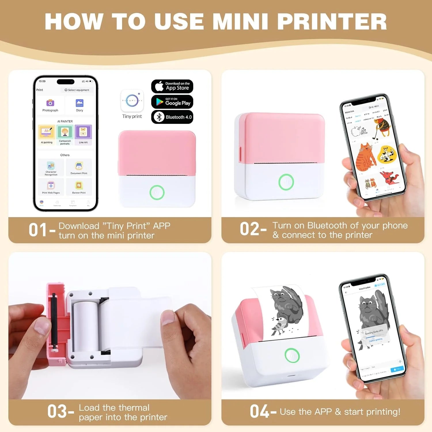 Portable Thermal Mini Printer with Bluetooth Connectivity for Phone - Wireless Label Maker with Free Cut Tape for Notes, Children DIY - Compatible with iOS and Android