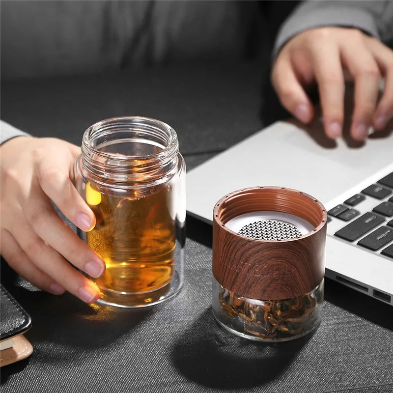 Tea Water Bottle Travel Drinkware Portable Double Wall Glass Tea Infuser Tumbler Stainless Steel Filters the Tea Filter