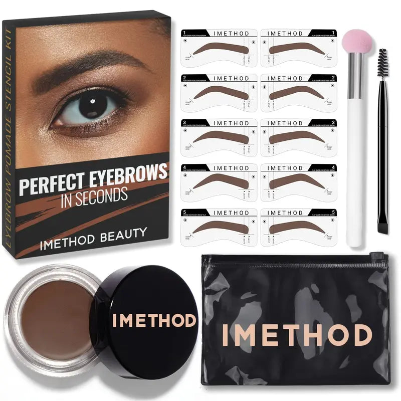 Imethod Eyebrow Stamp and Stencil Kit - Eye Brow Stamping Kit, Brow Stamp Kit, Brow Stencil and Stamp Kit, Brow Trio Eyebrow Kit, Perfect Bushy Eyebrows Makeup Flawless