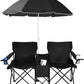 Portable Folding Picnic Double Chair W/Umbrella Table Cooler Beach Camping Chair for Patio Pool Park Outdoor