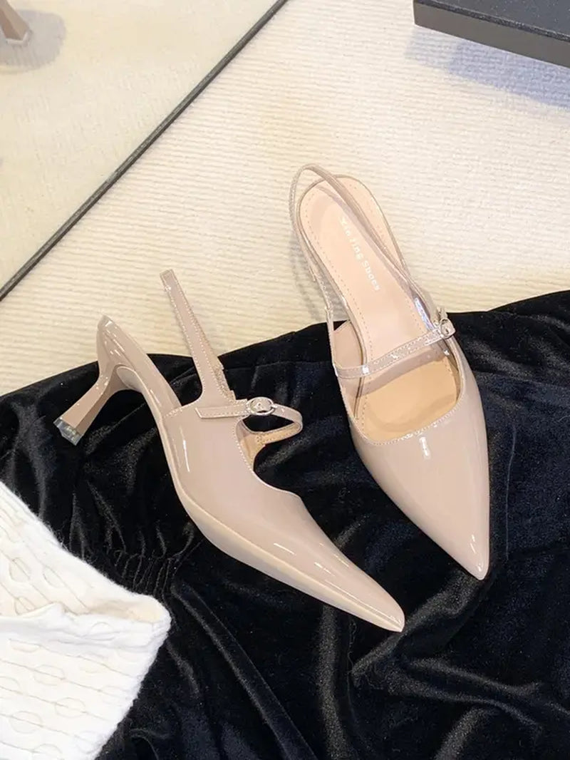 Women'S Fashionable Solid Color Stiletto Heel Sandals, Elegant Pointed Toe Buckle Design Heel Sandals for Party