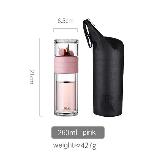 Oneisall Tea Water Bottle Travel Drinkware Portable Double Wall Glass Tea Infuser Tumbler Stainless Steel Filters the Tea Filter