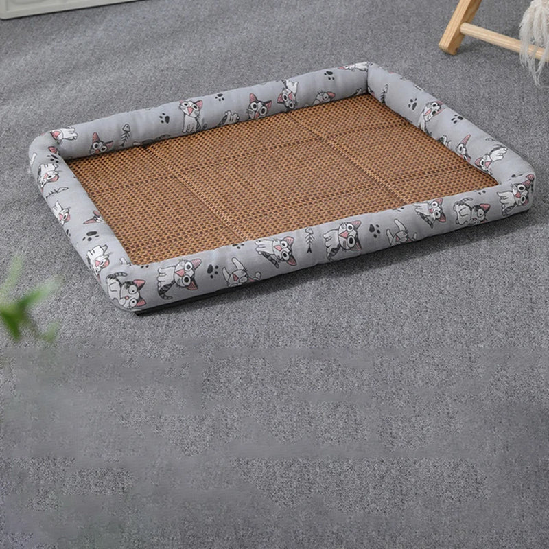 Professional Title: "Breathable Lightweight Rattan Cat Bed with Cooling Mat for Small Dogs"