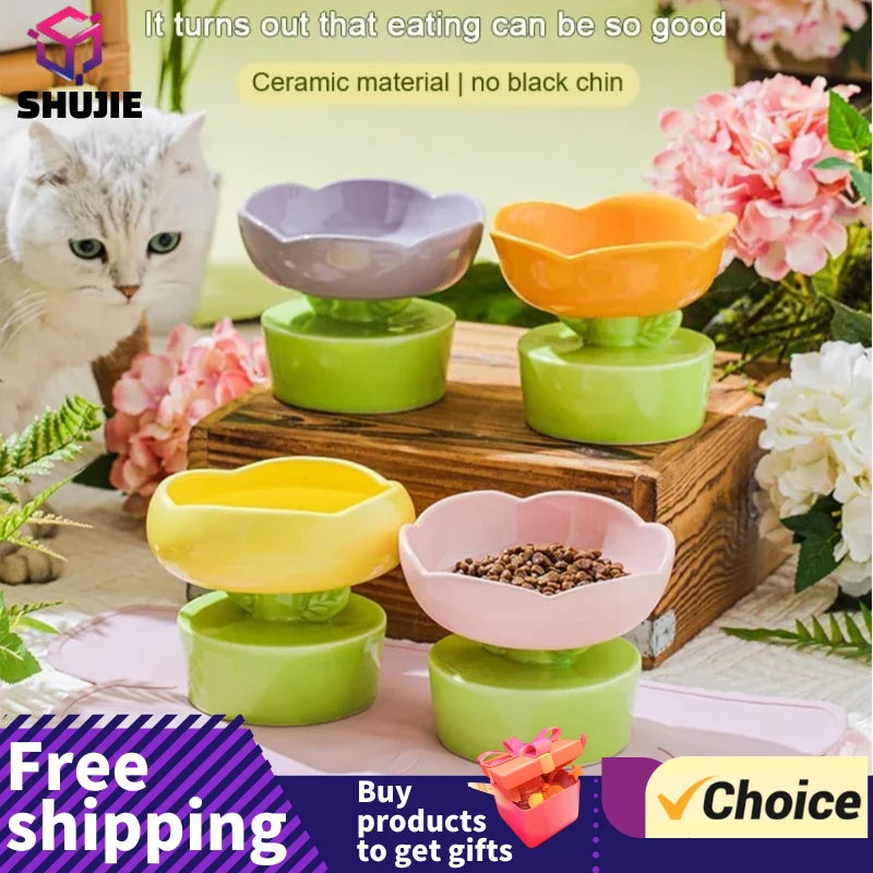 2024 Flower-Shaped Ceramic Pet Bowl for Cats