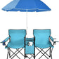 Portable Folding Picnic Double Chair W/Umbrella Table Cooler Beach Camping Chair for Patio Pool Park Outdoor