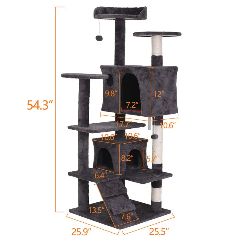 55" Cat Tree Tower Activity Center Large Playing House Condo for Rest Sturdy