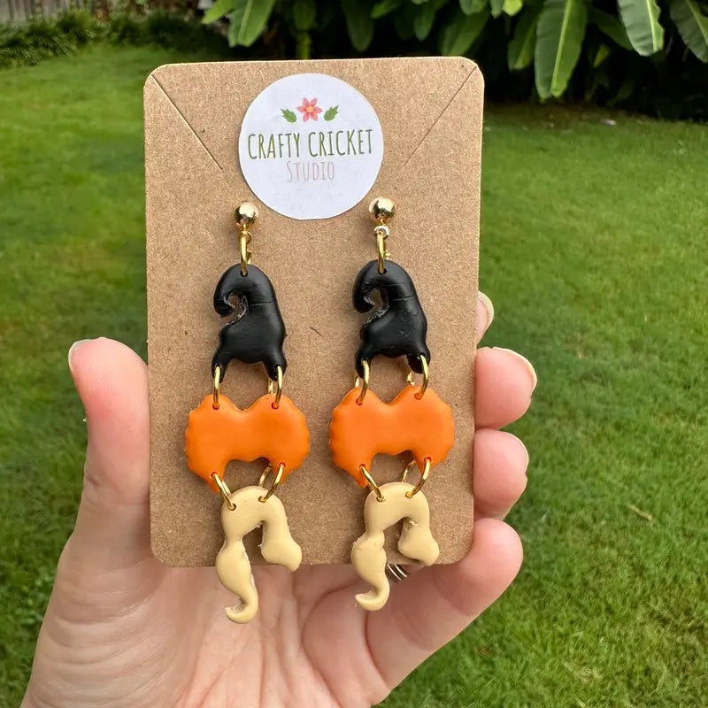 Witchy Sisters Dangly Handmade Polymer Clay Earrings