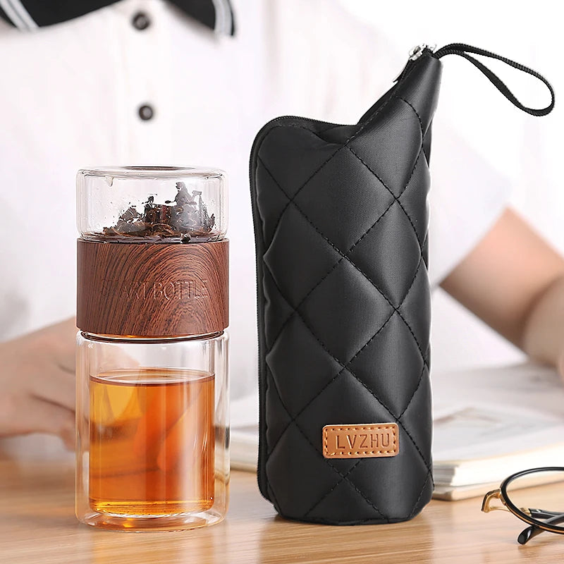 Tea Water Bottle Travel Drinkware Portable Double Wall Glass Tea Infuser Tumbler Stainless Steel Filters the Tea Filter