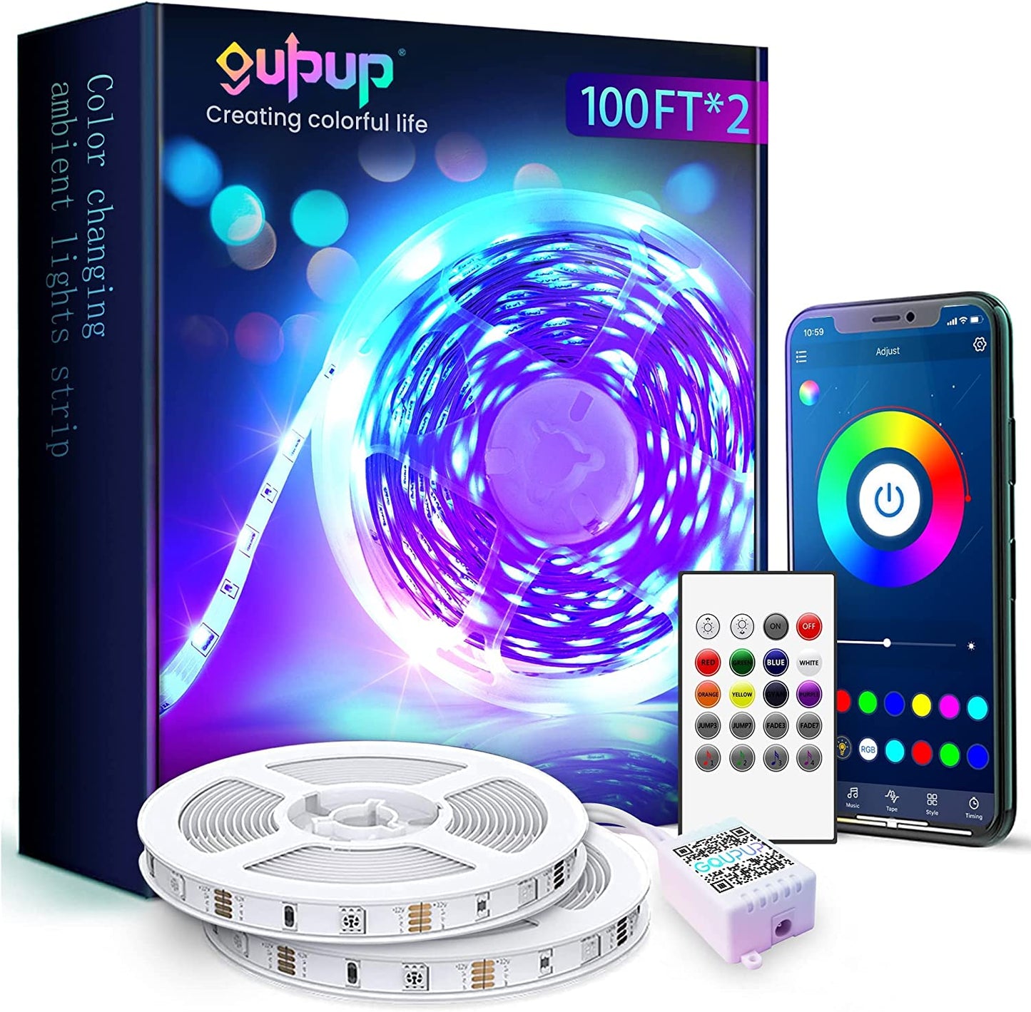 GUPUP 50 FT LED Strip Lights,Bluetooth LED Lights for Bedroom, Color Changing Light Strip with Music Sync, Phone Controller and IR Remote(App+Remote +Mic).