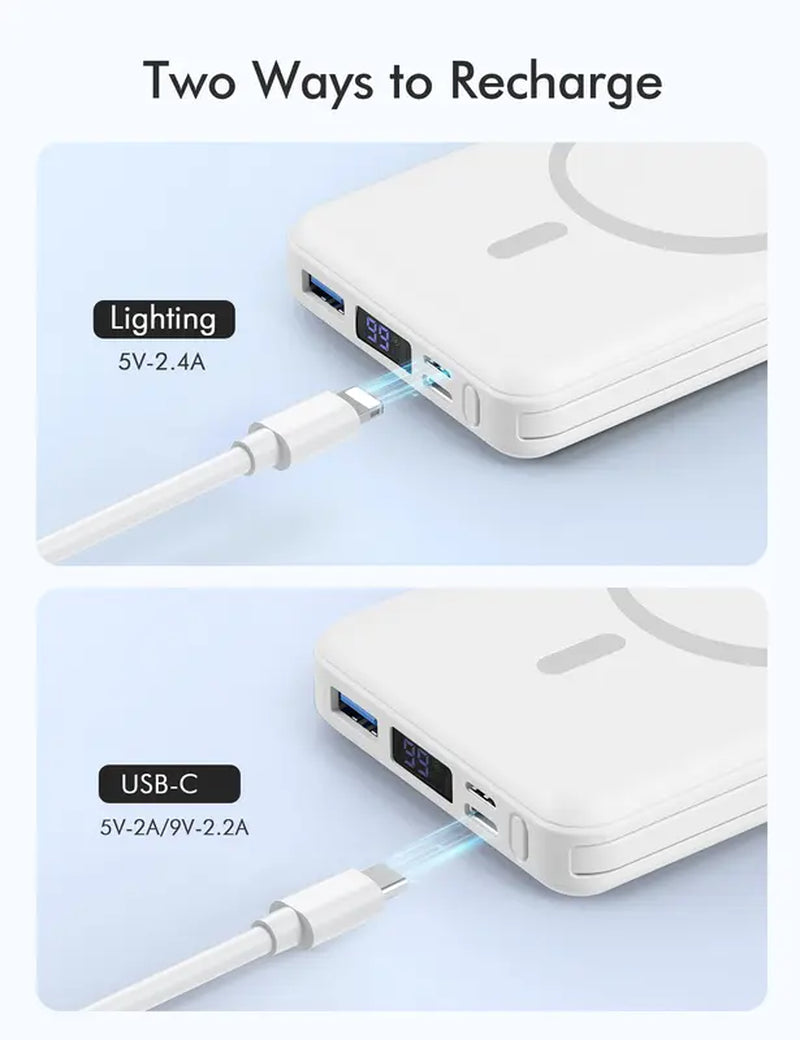 Magnetic Power Bank, 10000Mah Magnetic Power Bank Built-In USB C Lighting Cable Apple Charging Cable 22.5W PD Fast Charging LED Display Magnetic Safety Battery Pack Only for Iphone 15/14/13/12/Mini/Pro/Pro Max - Black Smartphone Cellphone